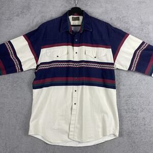 Vintage Roper Western Shirt Mens XL Blue Cream Pearl Snap Aztec Stripe Rodeo 90s